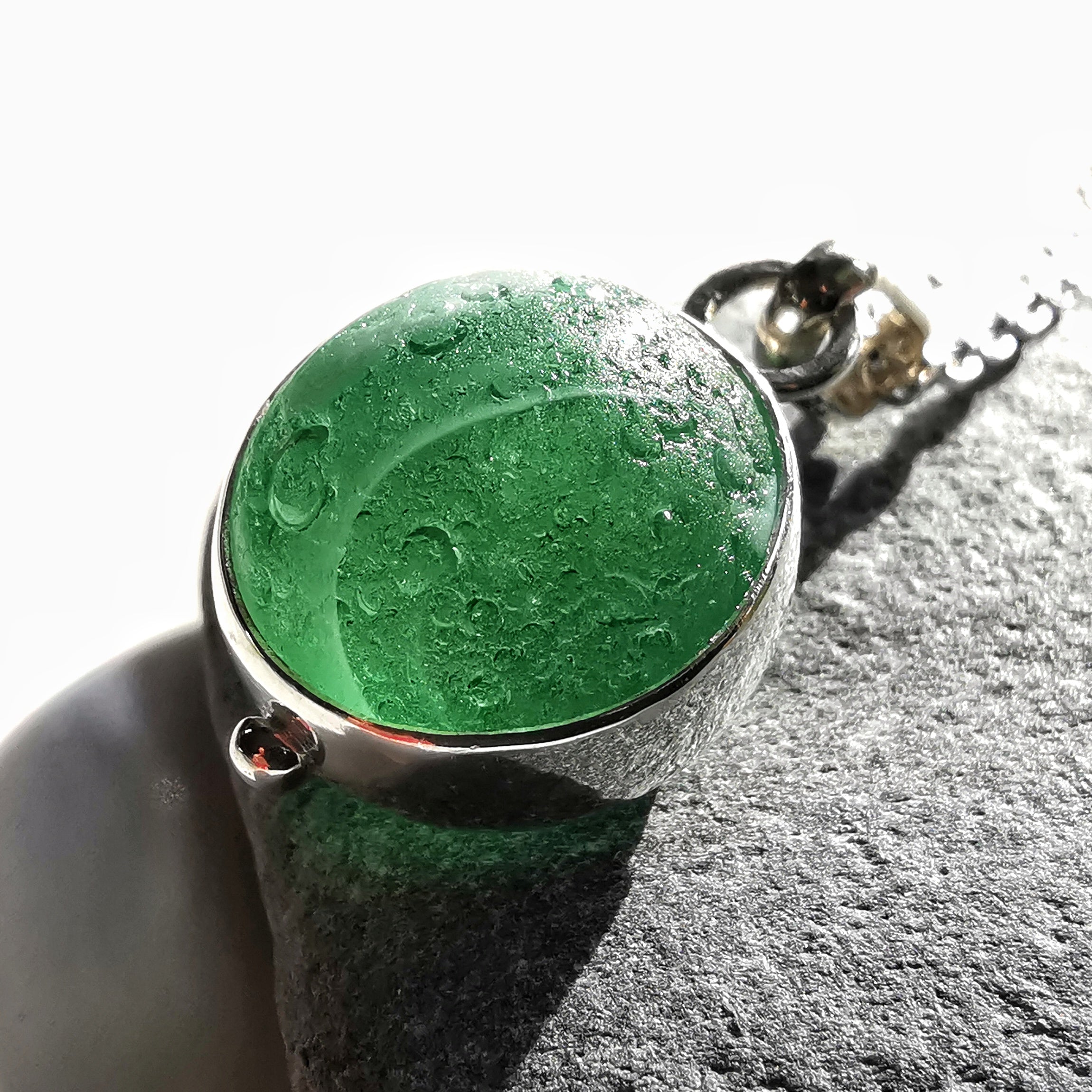 Custom made genuine Seaglass marble offers and sterling silver ring