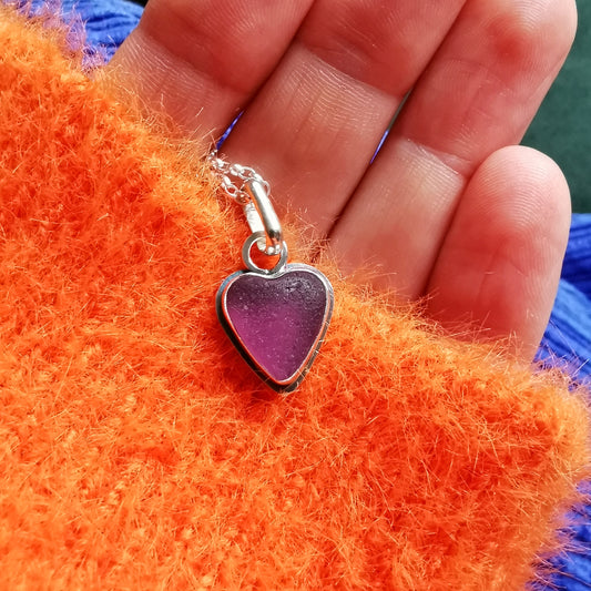 Scottish purple sea glass heart & sterling silver pendant.