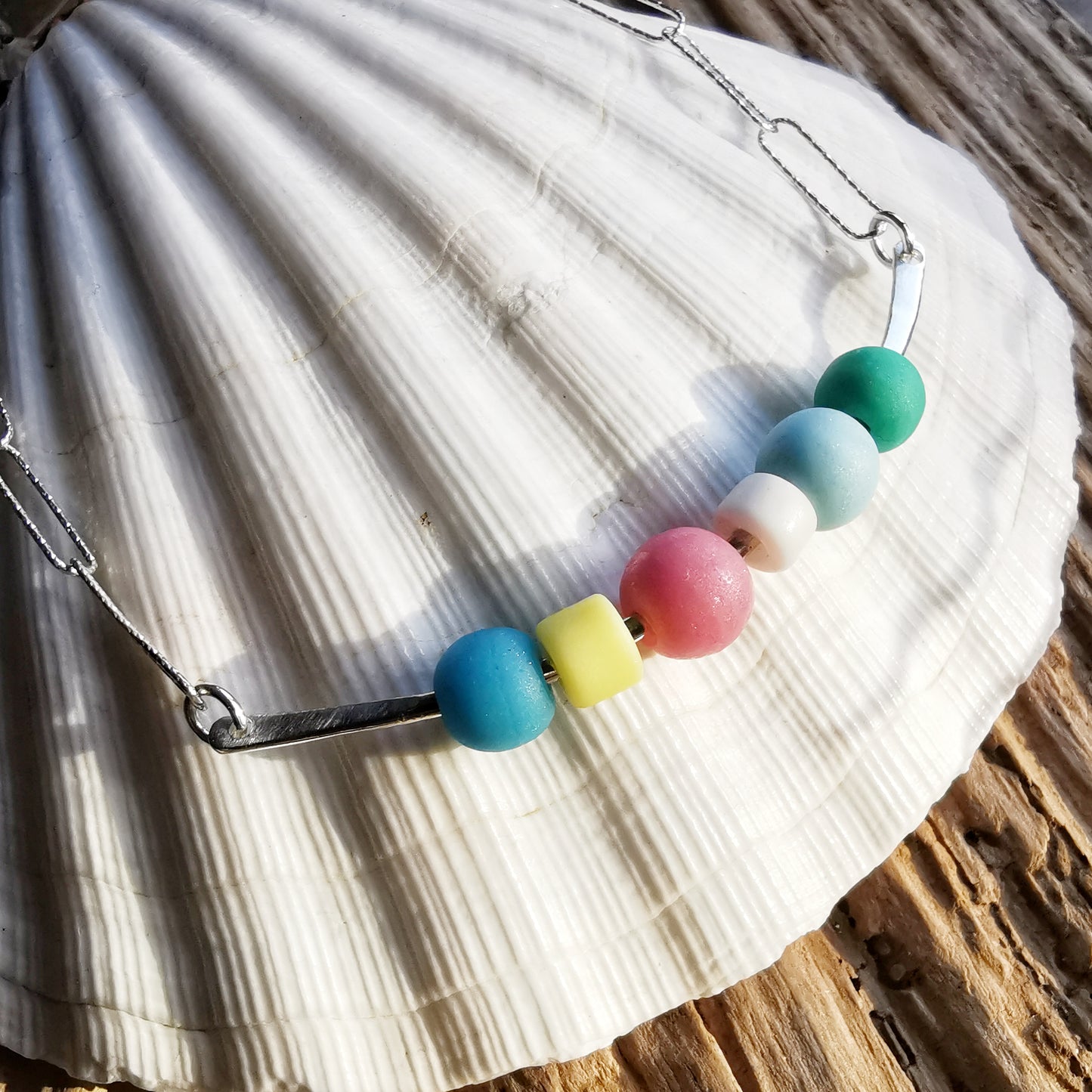 Scottish sea glass beads & sterling silver necklace.