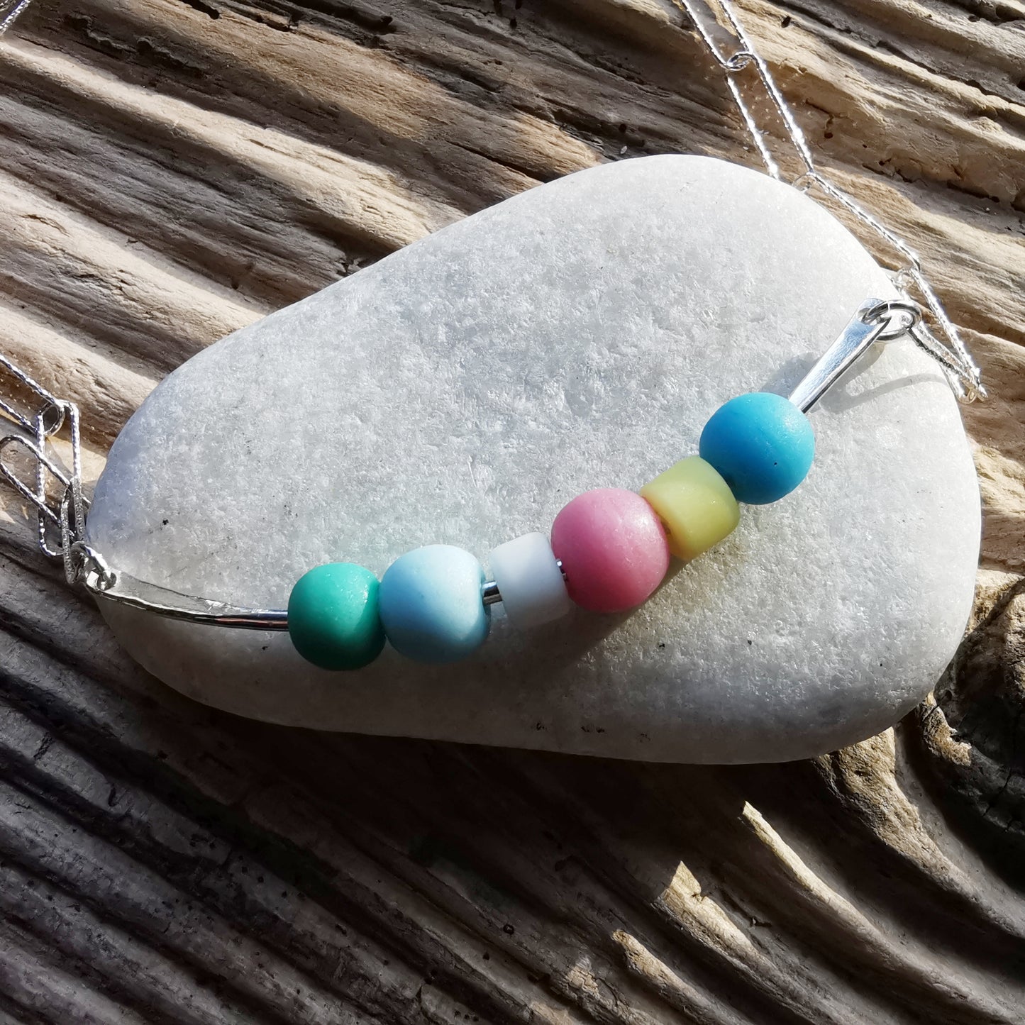 Scottish sea glass beads & sterling silver necklace.