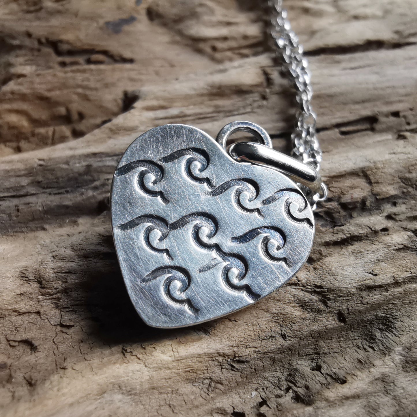 Scottish blue sea glass heart & sterling silver pendant.