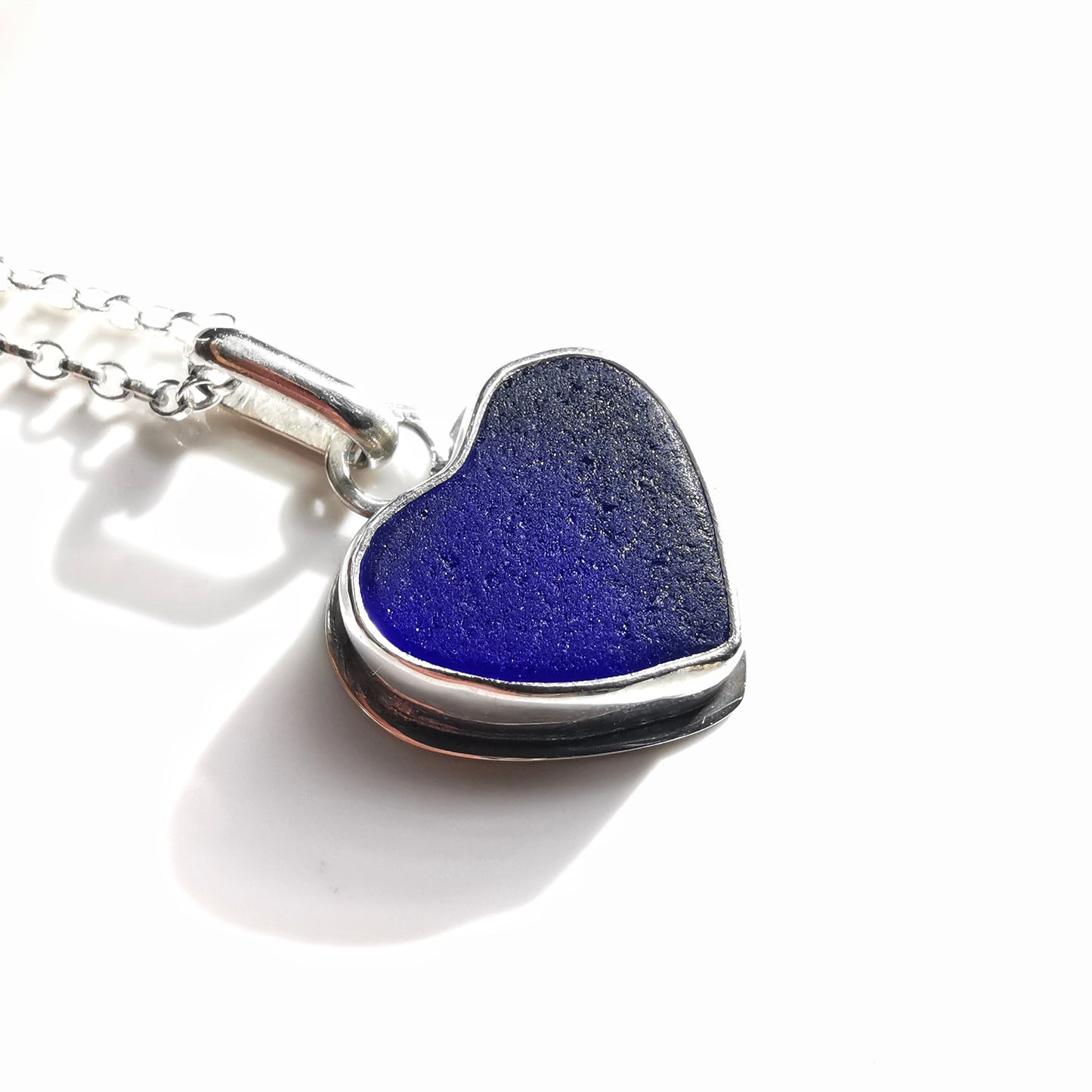 Scottish blue sea glass heart & sterling silver pendant.