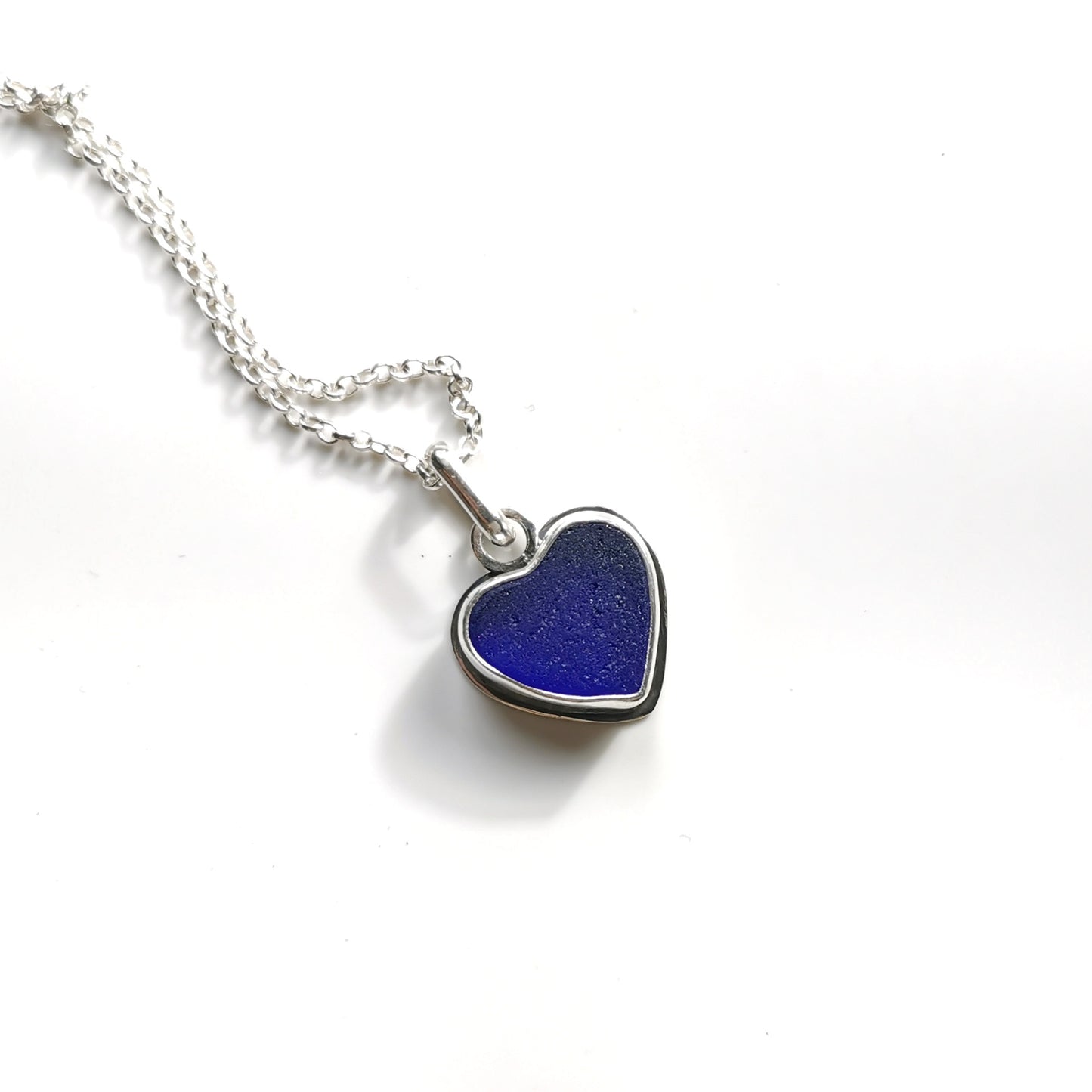 Scottish blue sea glass heart & sterling silver pendant.