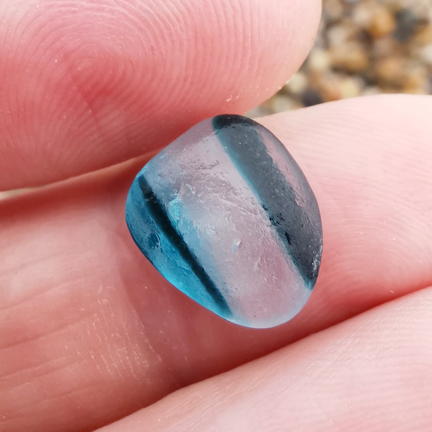 Seaham stripey teal, blue and clear multi sea glass & sterling silver pendant.