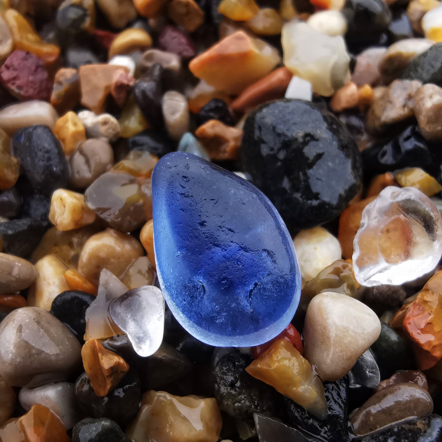 Seaham blue multi sea glass & sterling silver pendant.