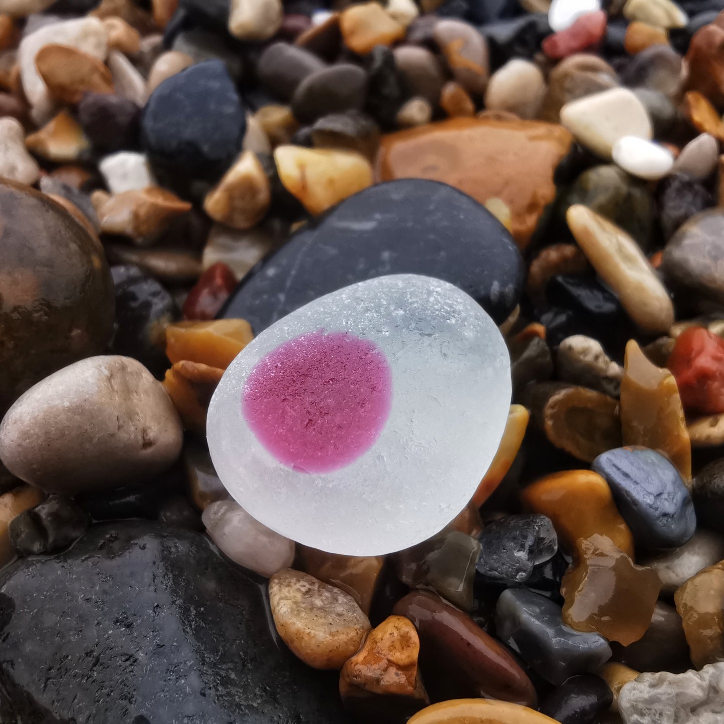 Seaham pink and clear multi sea glass & sterling silver pendant.