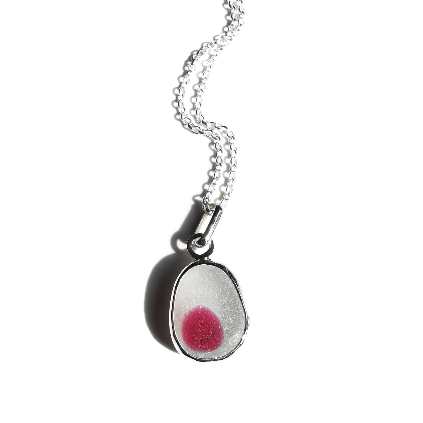 Seaham pink and clear multi sea glass & sterling silver pendant.