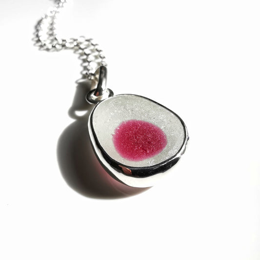 Seaham pink and clear multi sea glass & sterling silver pendant.