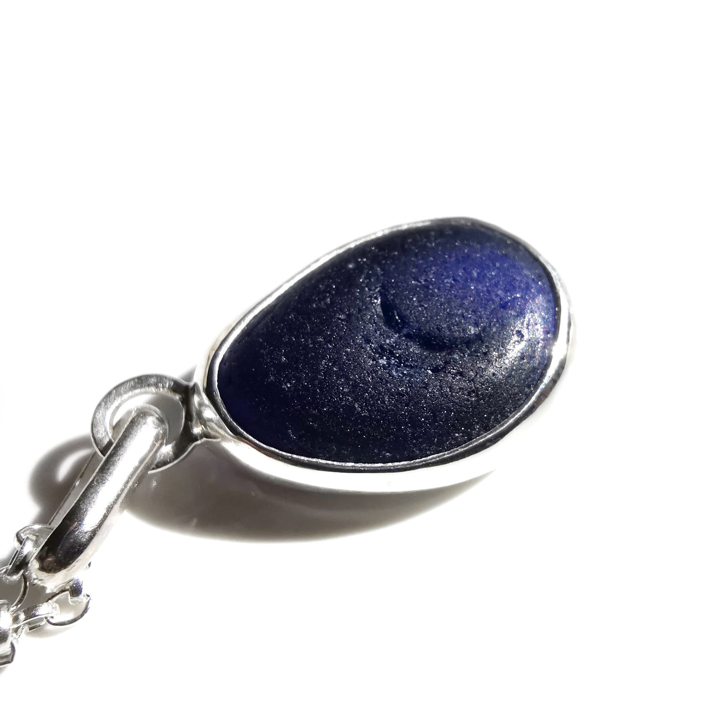 Cobalt blue Seaham sea glass & sterling silver pendant.