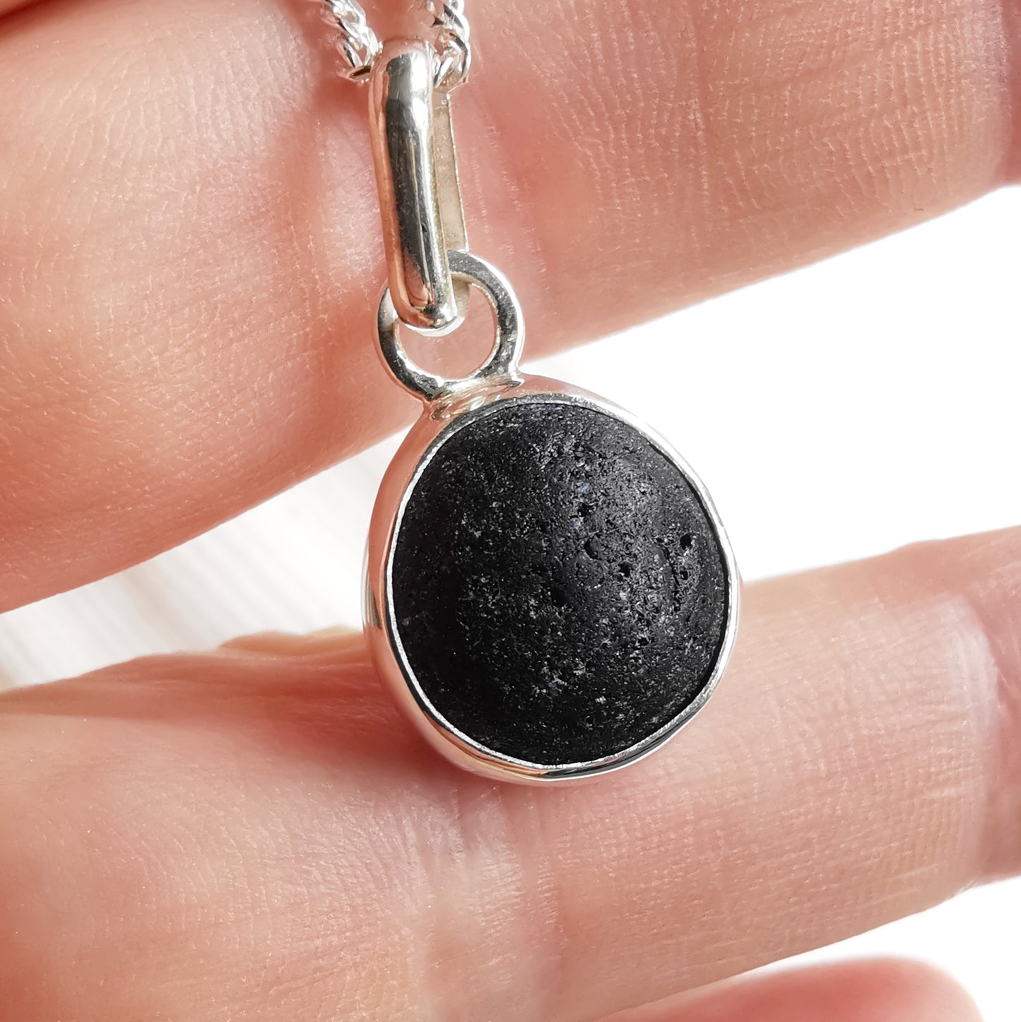 Seaham black sea glass & sterling silver pendant.