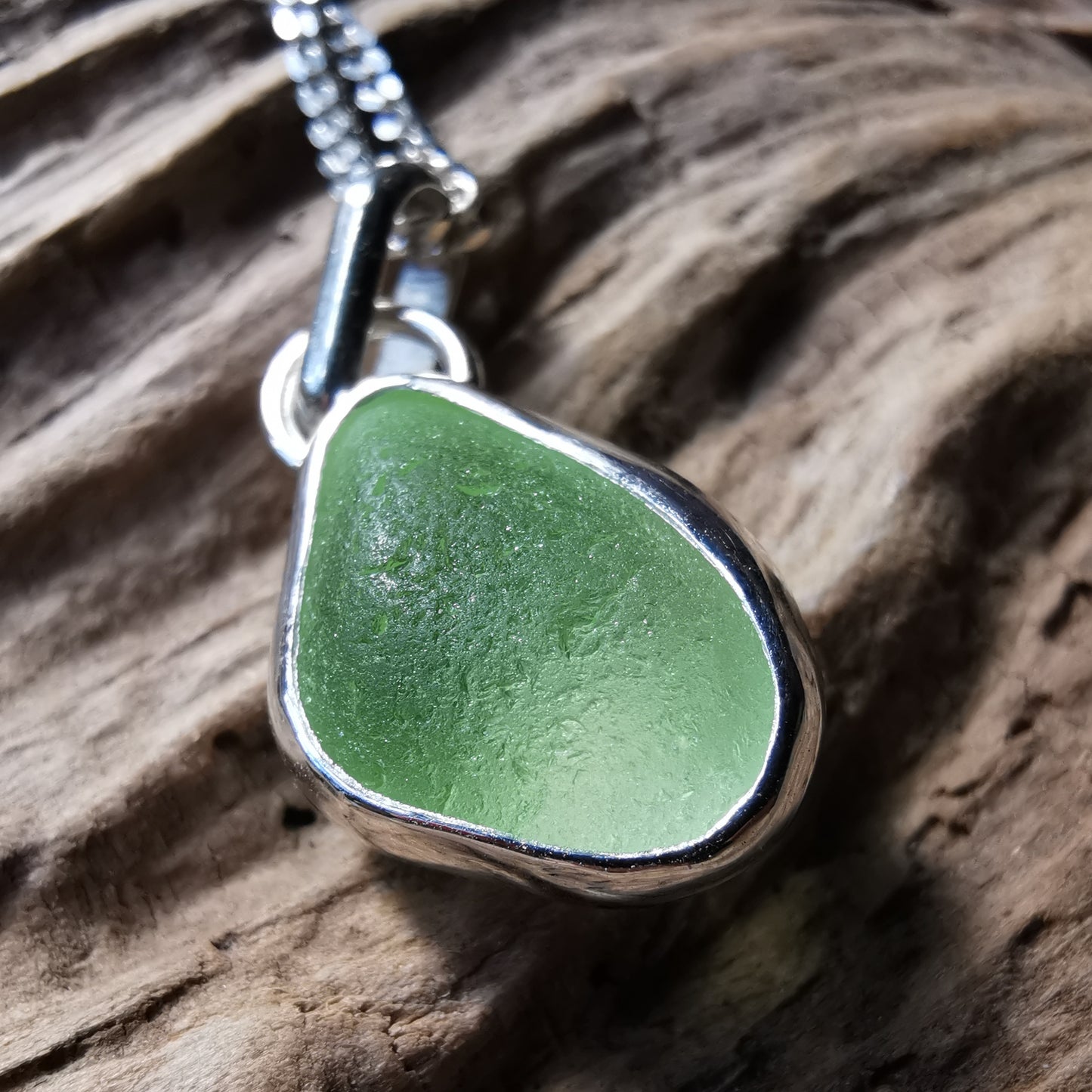 Seaham UV sea glass & sterling silver pendant.