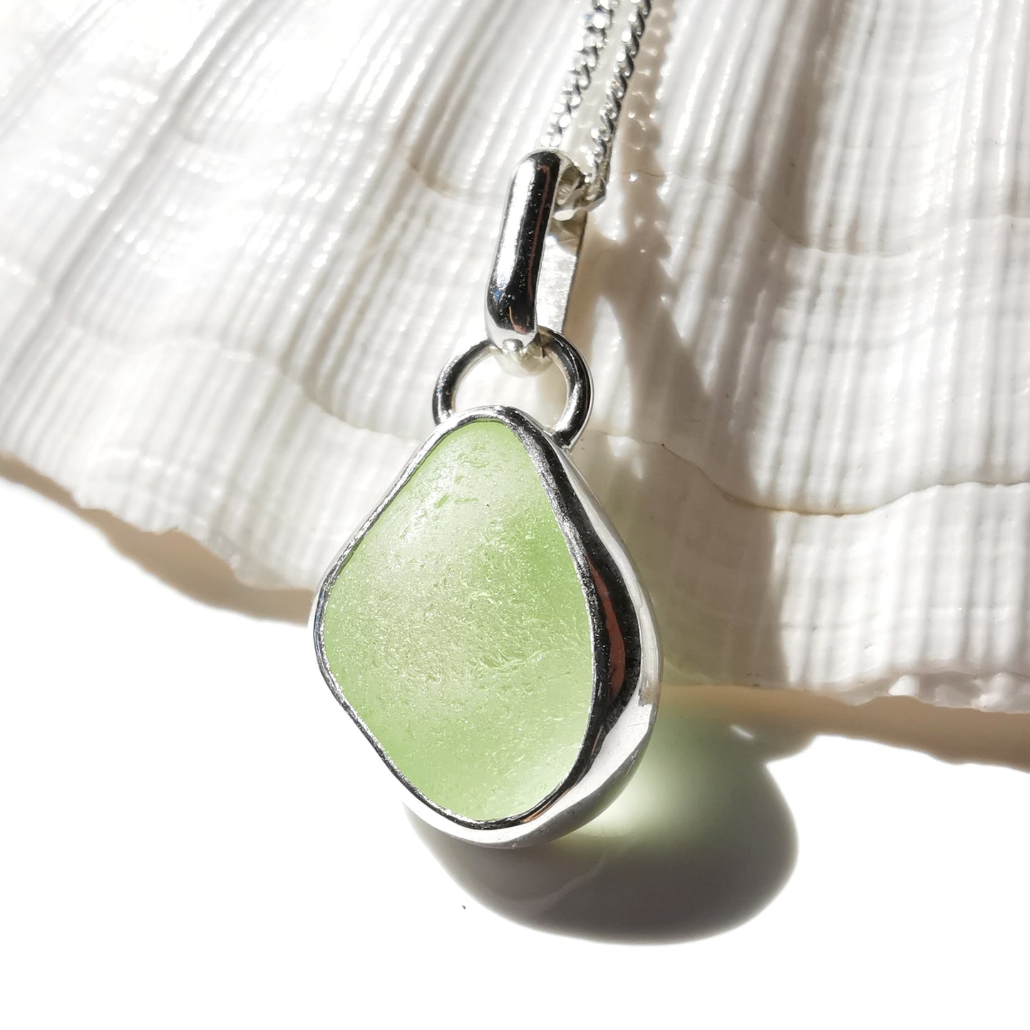 Seaham UV sea glass & sterling silver pendant.