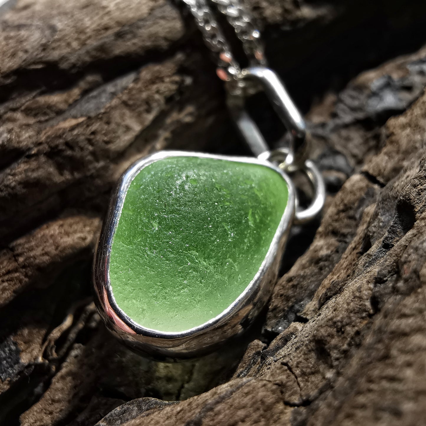 Seaham UV sea glass & sterling silver pendant.