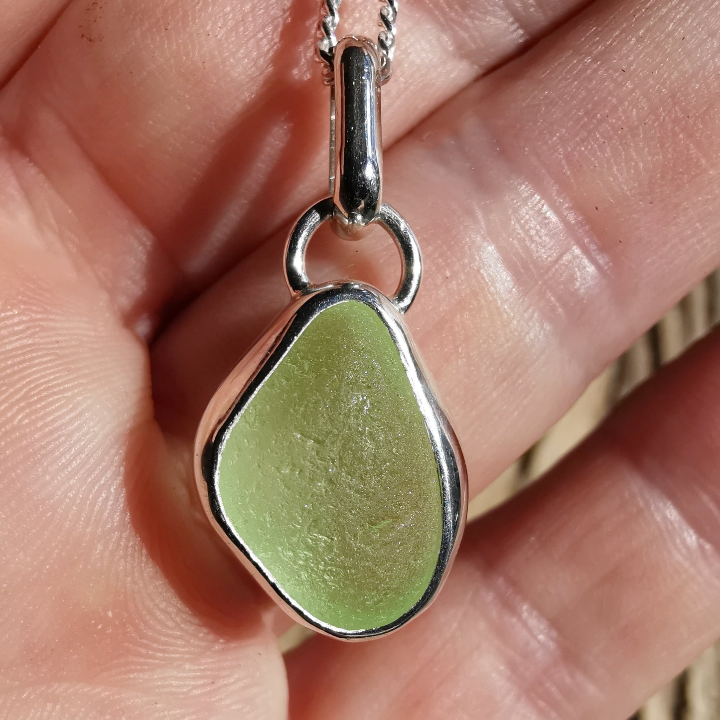 Seaham UV sea glass & sterling silver pendant.