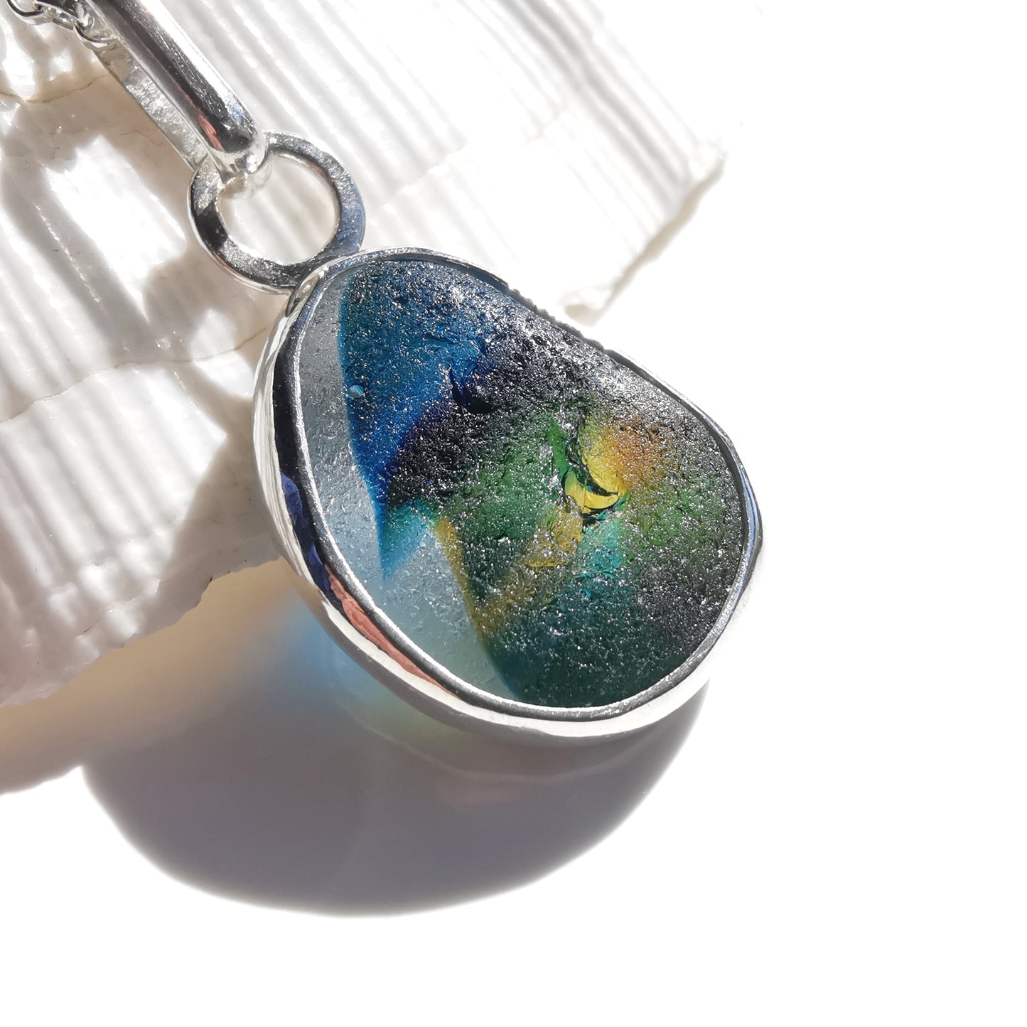 Seaham multi sea glass & sterling silver pendant.