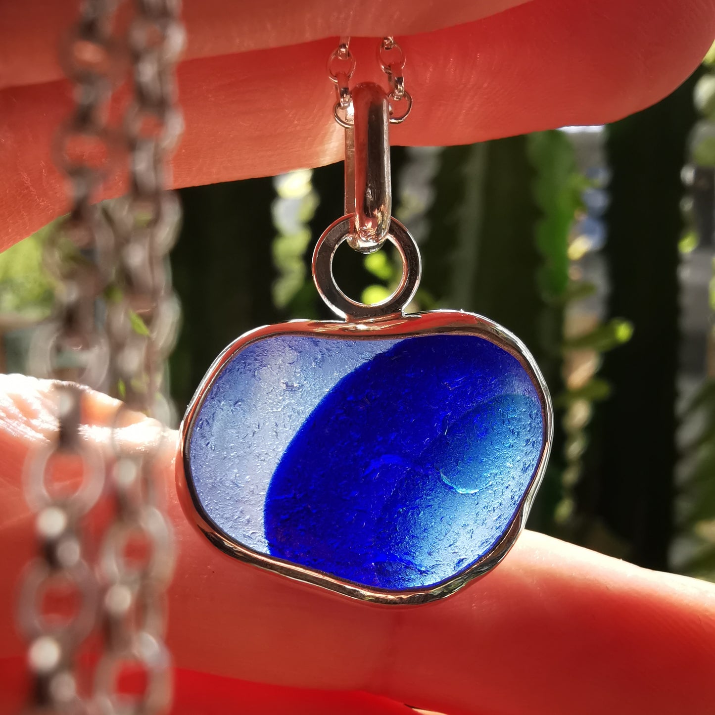 Seaham blue multi sea glass heart & sterling silver pendant.