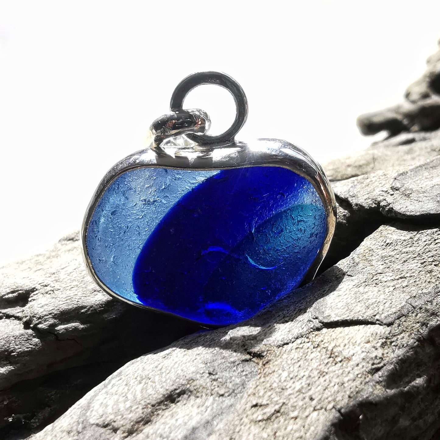 Seaham blue multi sea glass heart & sterling silver pendant.