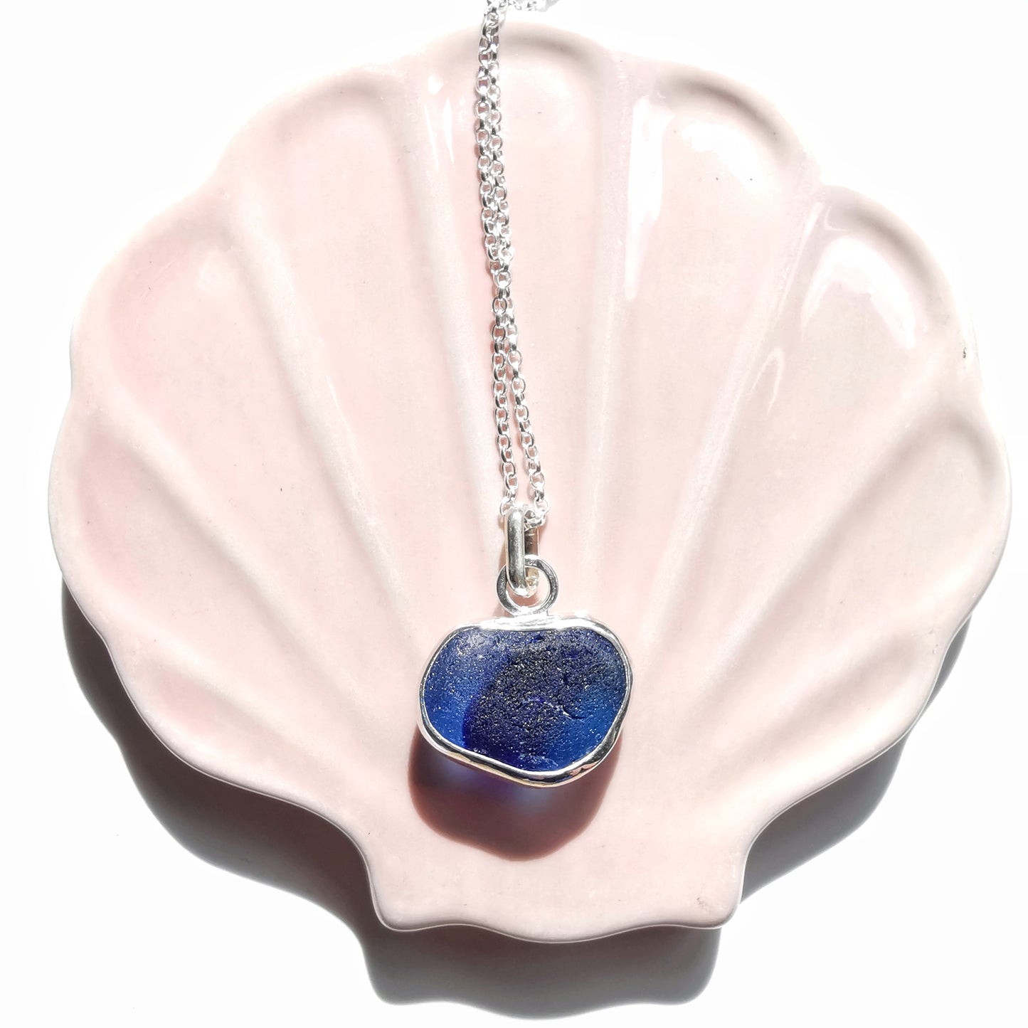 Seaham blue multi sea glass heart & sterling silver pendant.