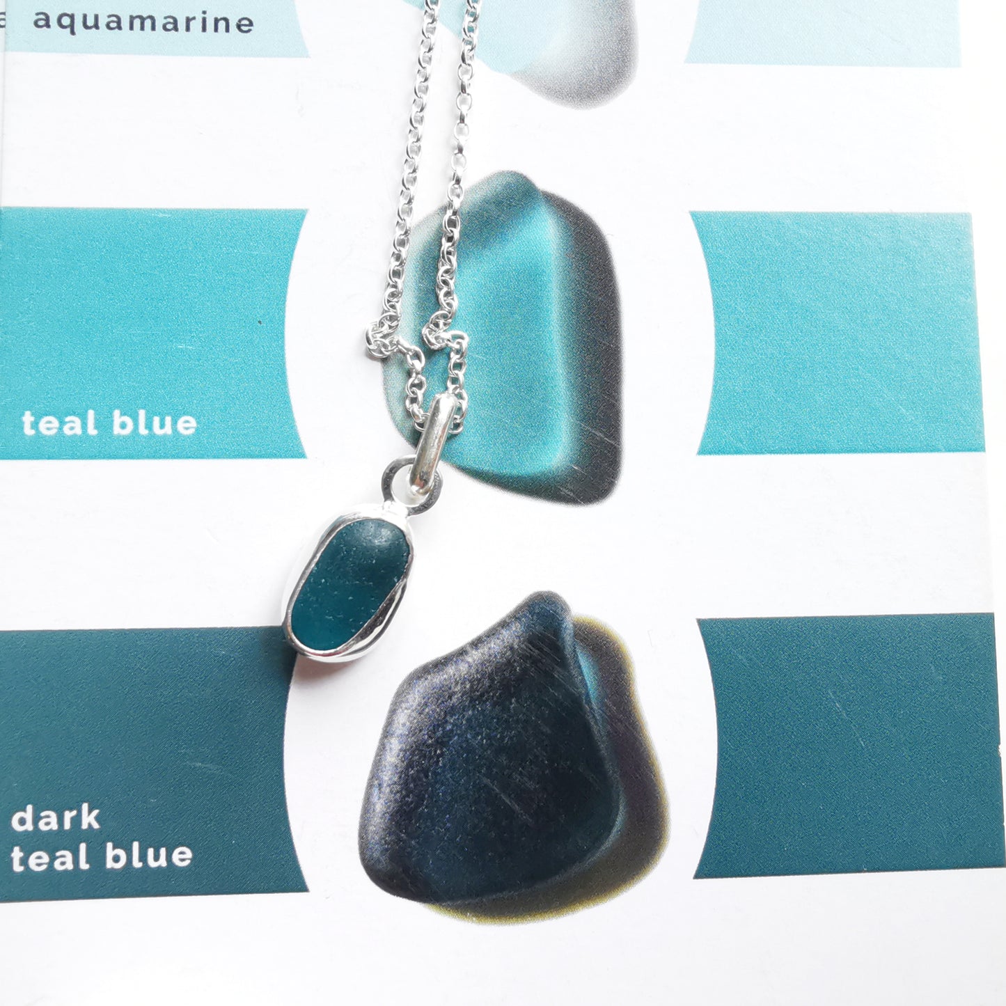 Scottish teal blue sea glass & sterling silver pendant.