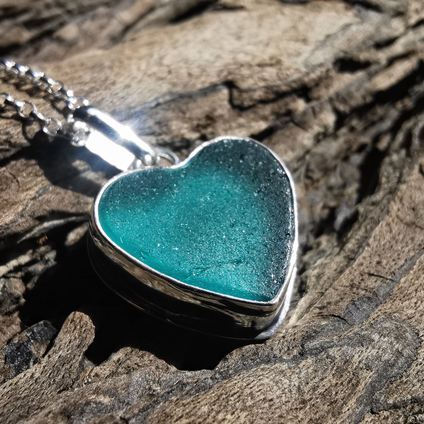 Reserved for Gatia. Scottish teal sea glass heart & sterling silver pendant.