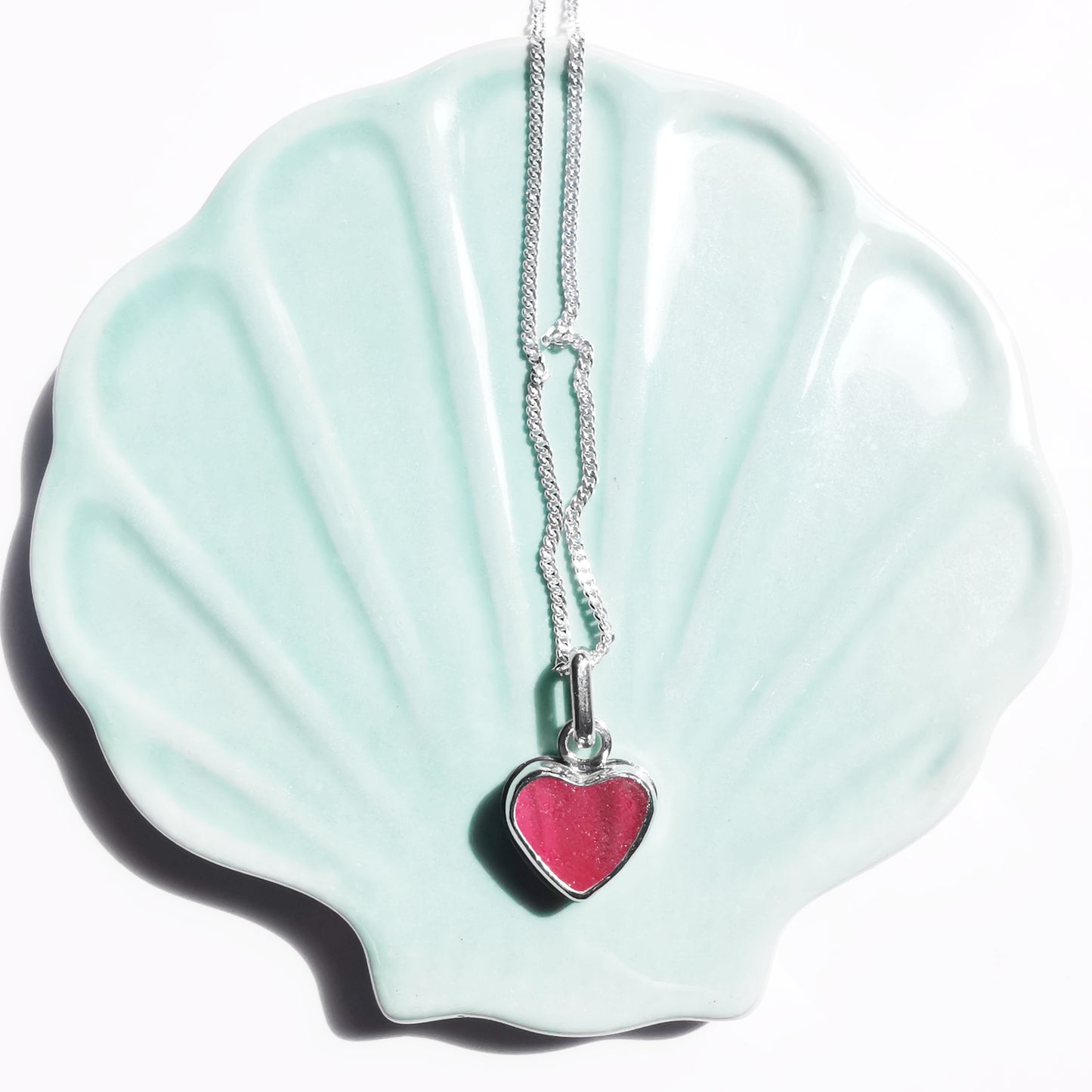 Scottish pink sea glass heart & sterling silver pendant.