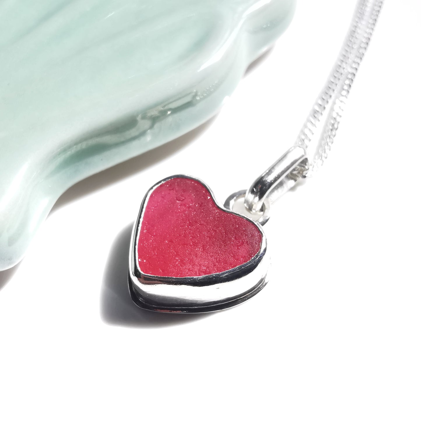 Scottish pink sea glass heart & sterling silver pendant.