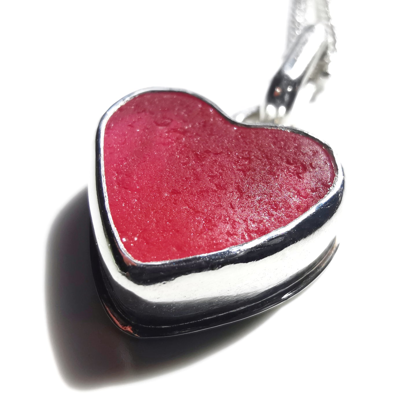 Scottish pink sea glass heart & sterling silver pendant.