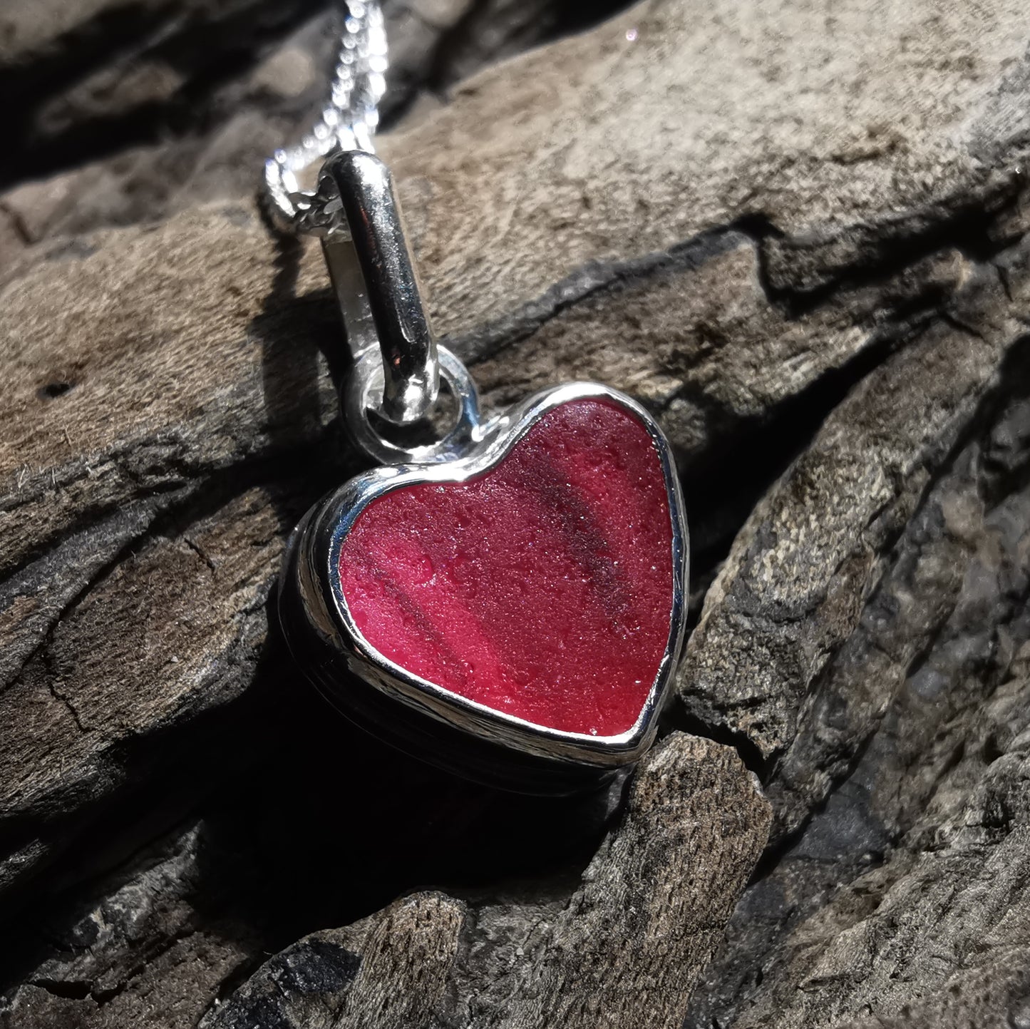 Scottish pink sea glass heart & sterling silver pendant.