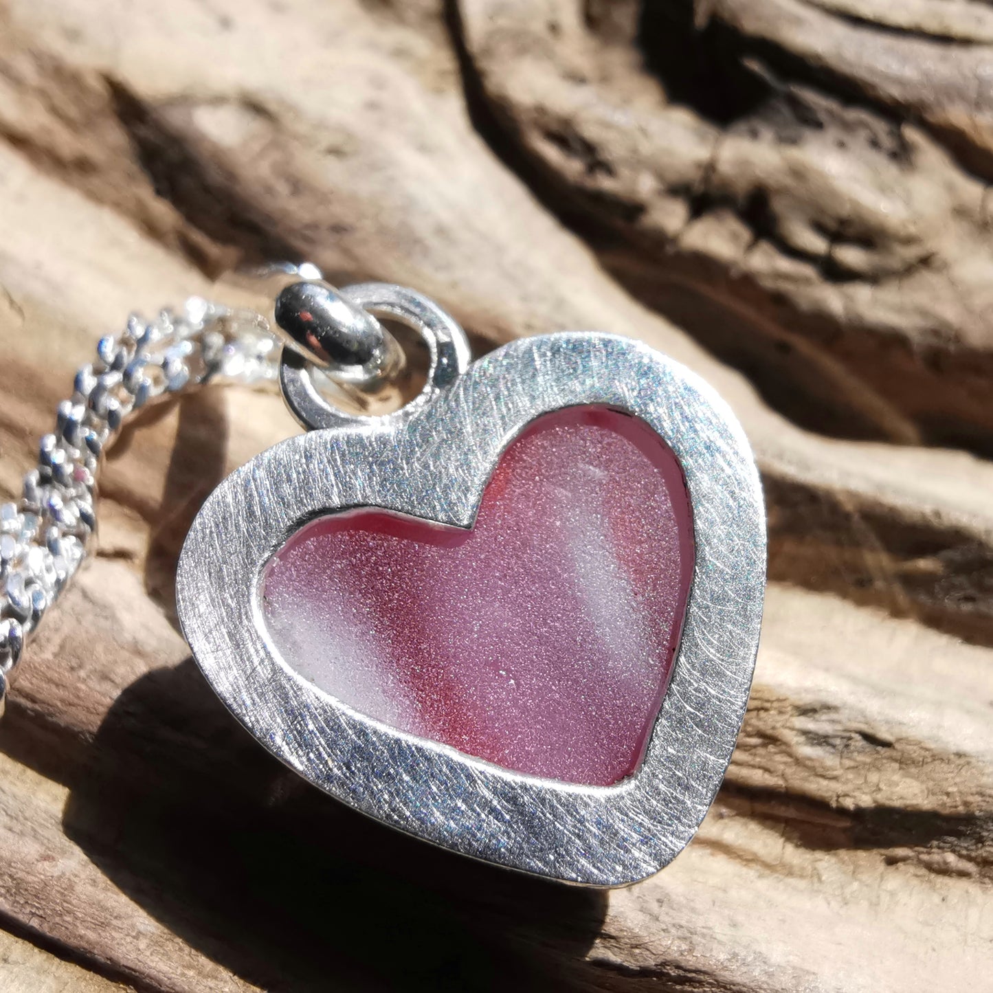 Scottish pink sea glass heart & sterling silver pendant.