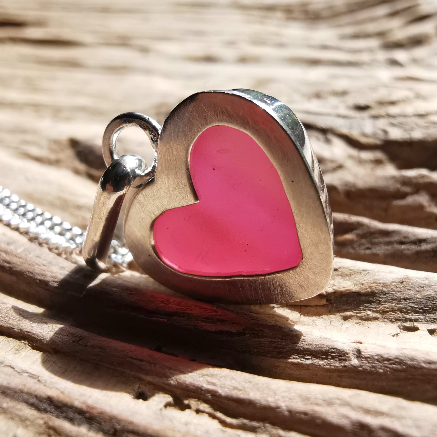 Scottish pink sea glass heart & sterling silver pendant.