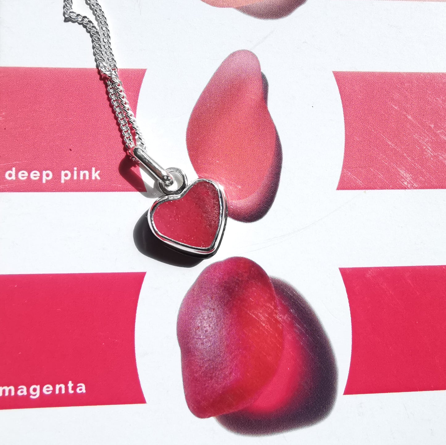 Scottish pink sea glass heart & sterling silver pendant.