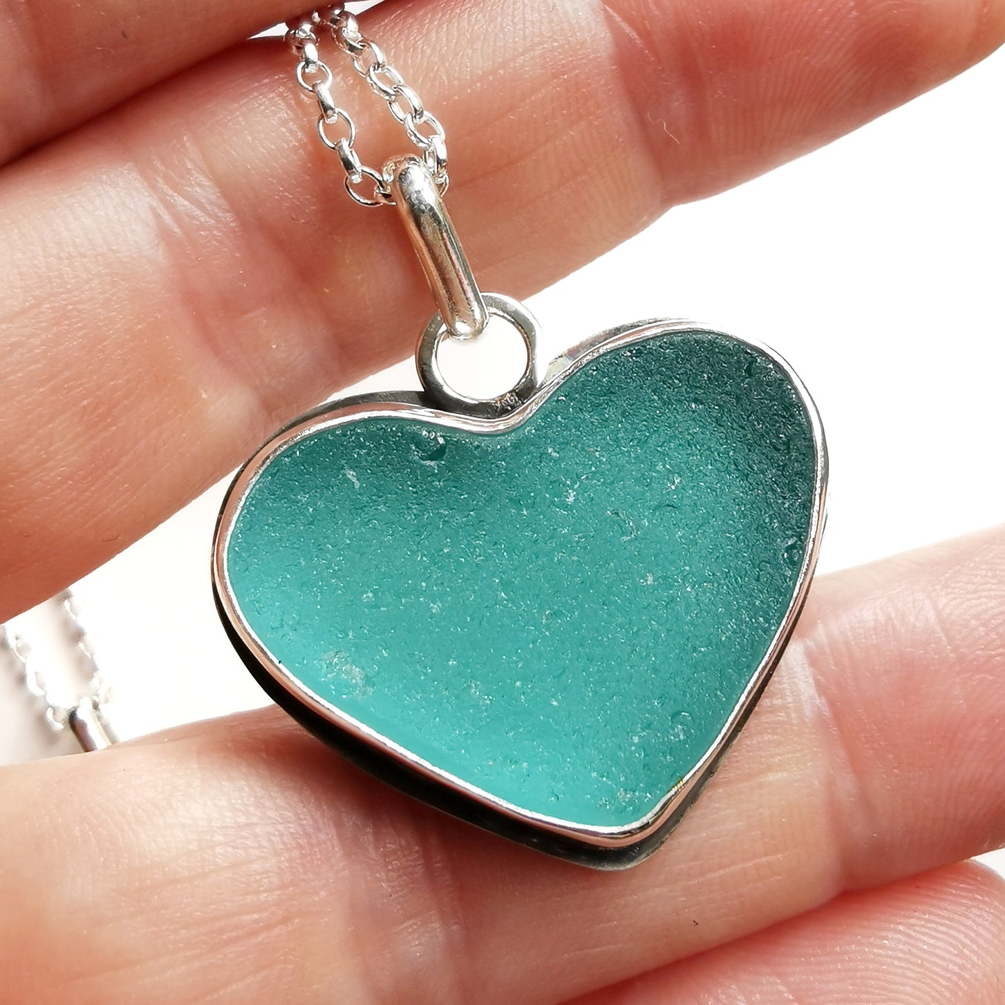 Reserved for Gatia. Scottish teal sea glass heart & sterling silver pendant.