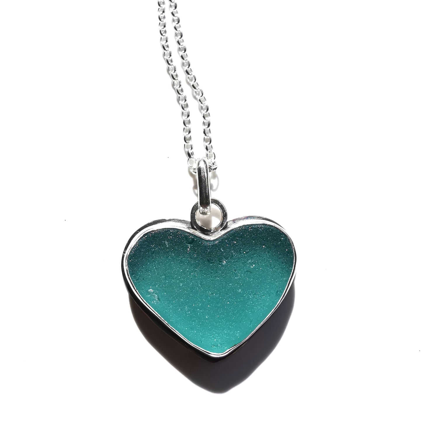 Reserved for Gatia. Scottish teal sea glass heart & sterling silver pendant.