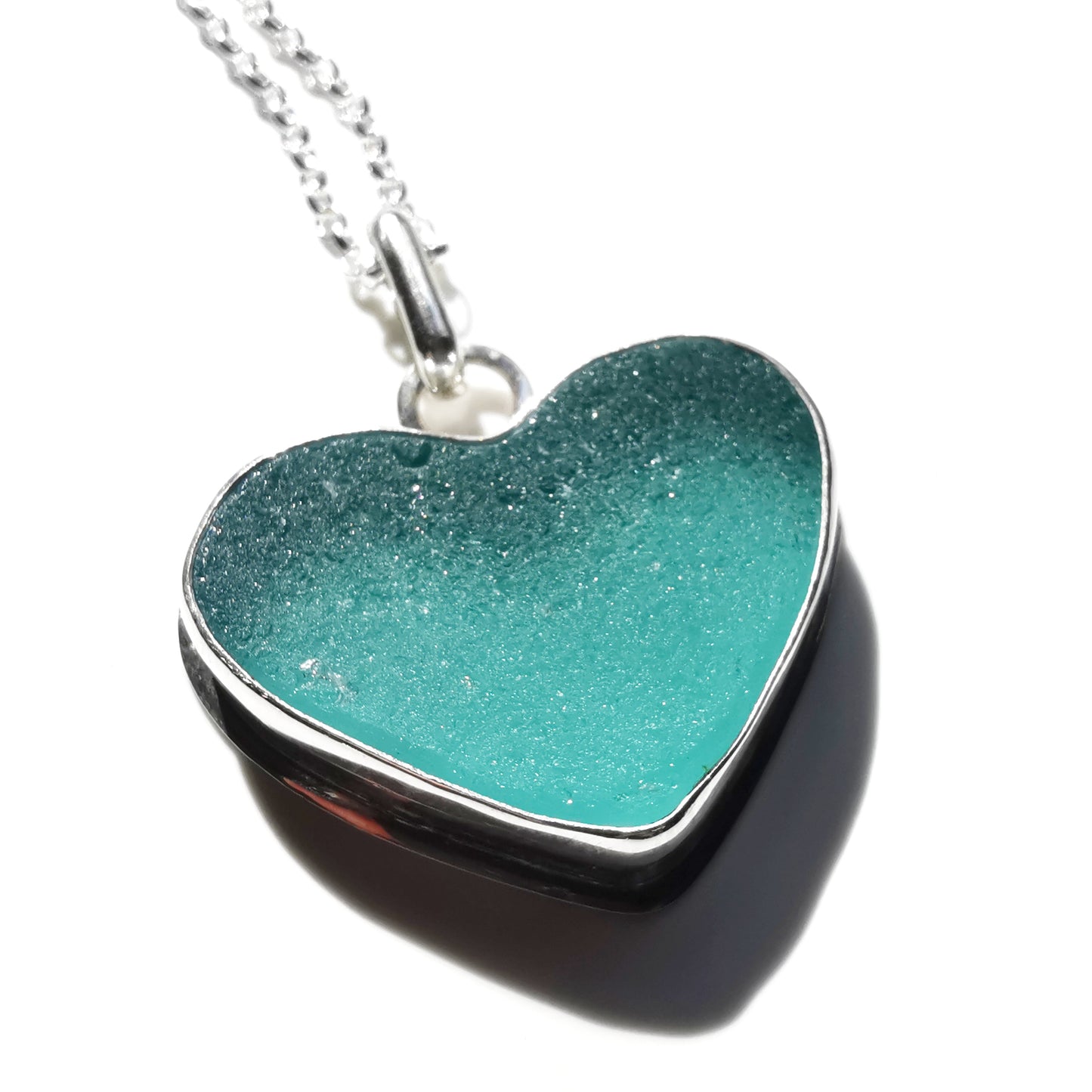 Reserved for Gatia. Scottish teal sea glass heart & sterling silver pendant.