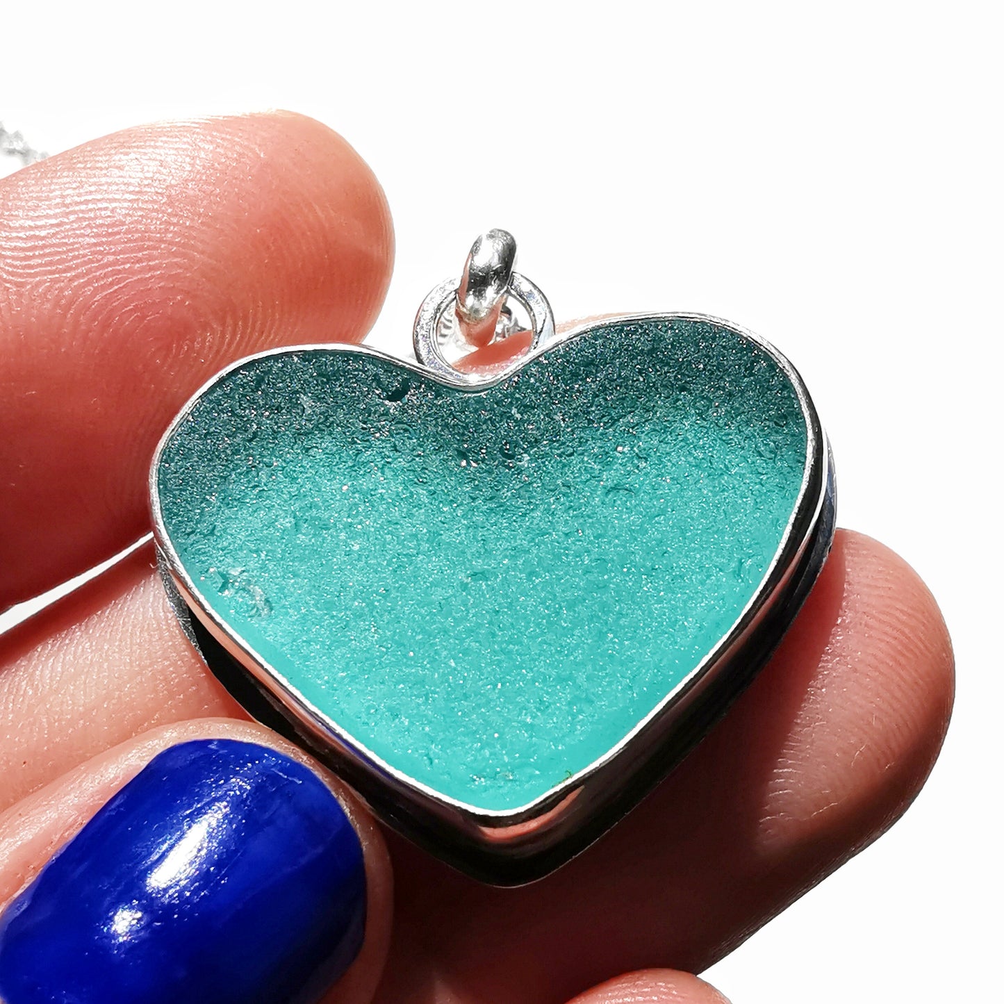 Reserved for Gatia. Scottish teal sea glass heart & sterling silver pendant.