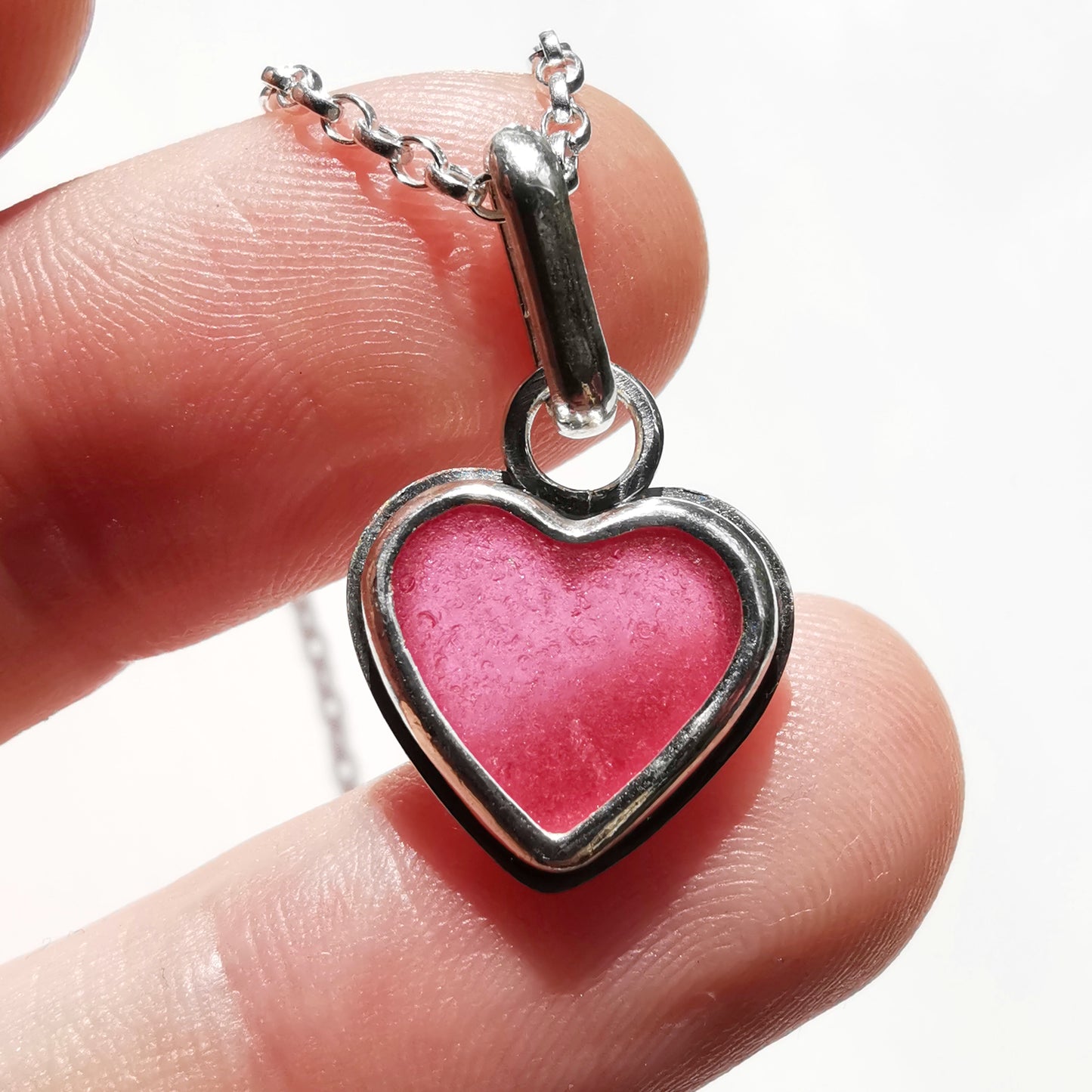 Scottish pink sea glass heart & sterling silver pendant.