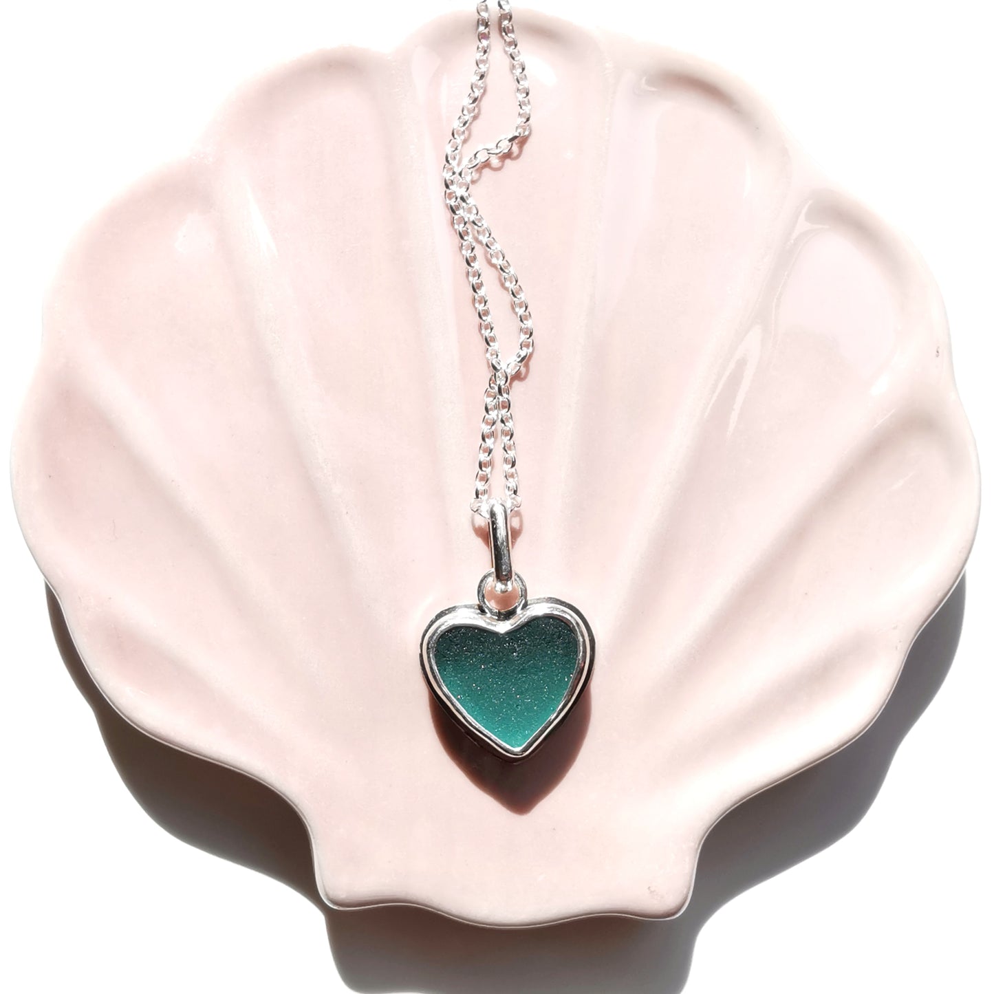 Scottish teal sea glass heart & sterling silver pendant.