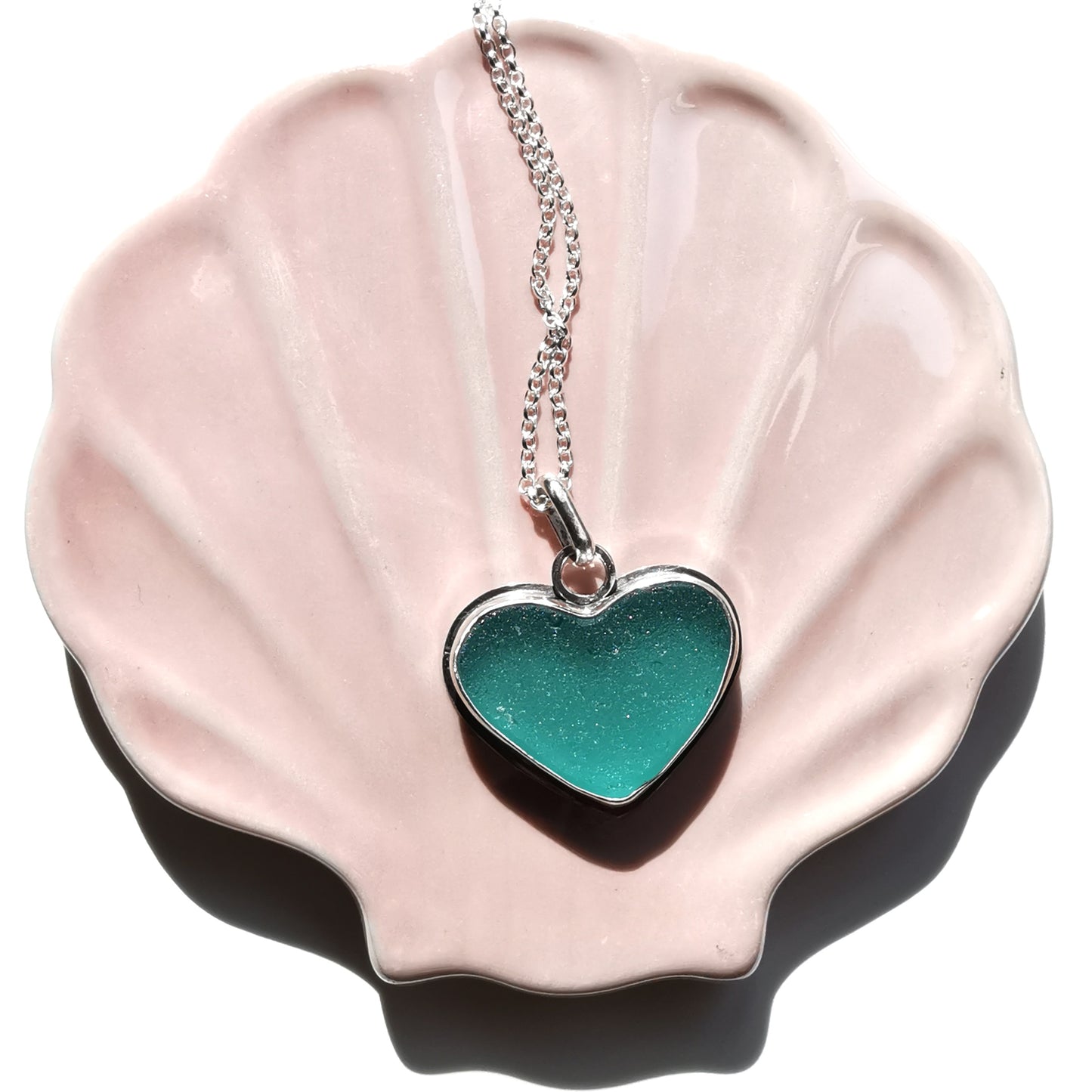 Reserved for Gatia. Scottish teal sea glass heart & sterling silver pendant.