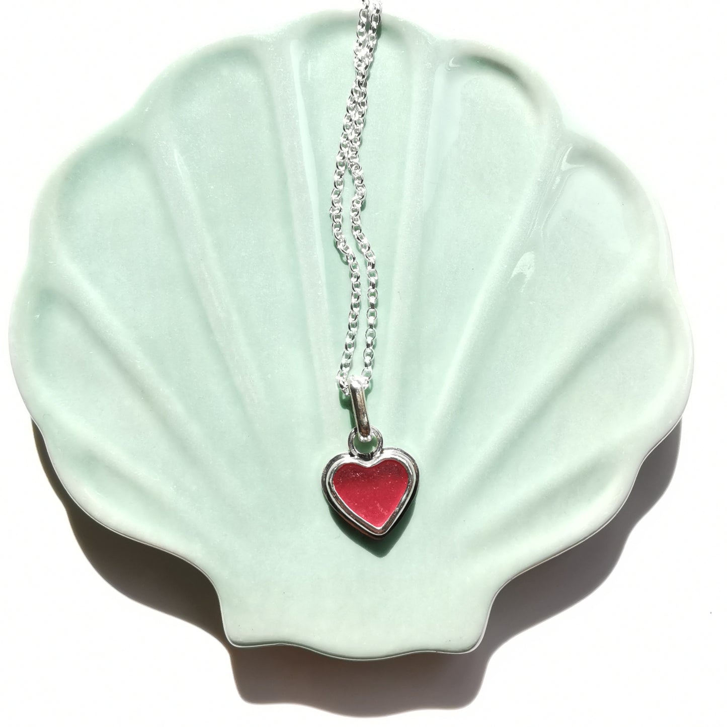 Scottish pink sea glass heart & sterling silver pendant.