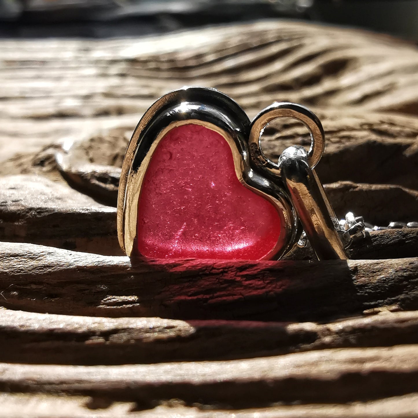 Scottish pink sea glass heart & sterling silver pendant.