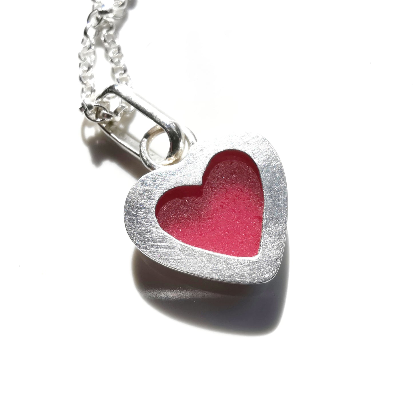 Scottish pink sea glass heart & sterling silver pendant.