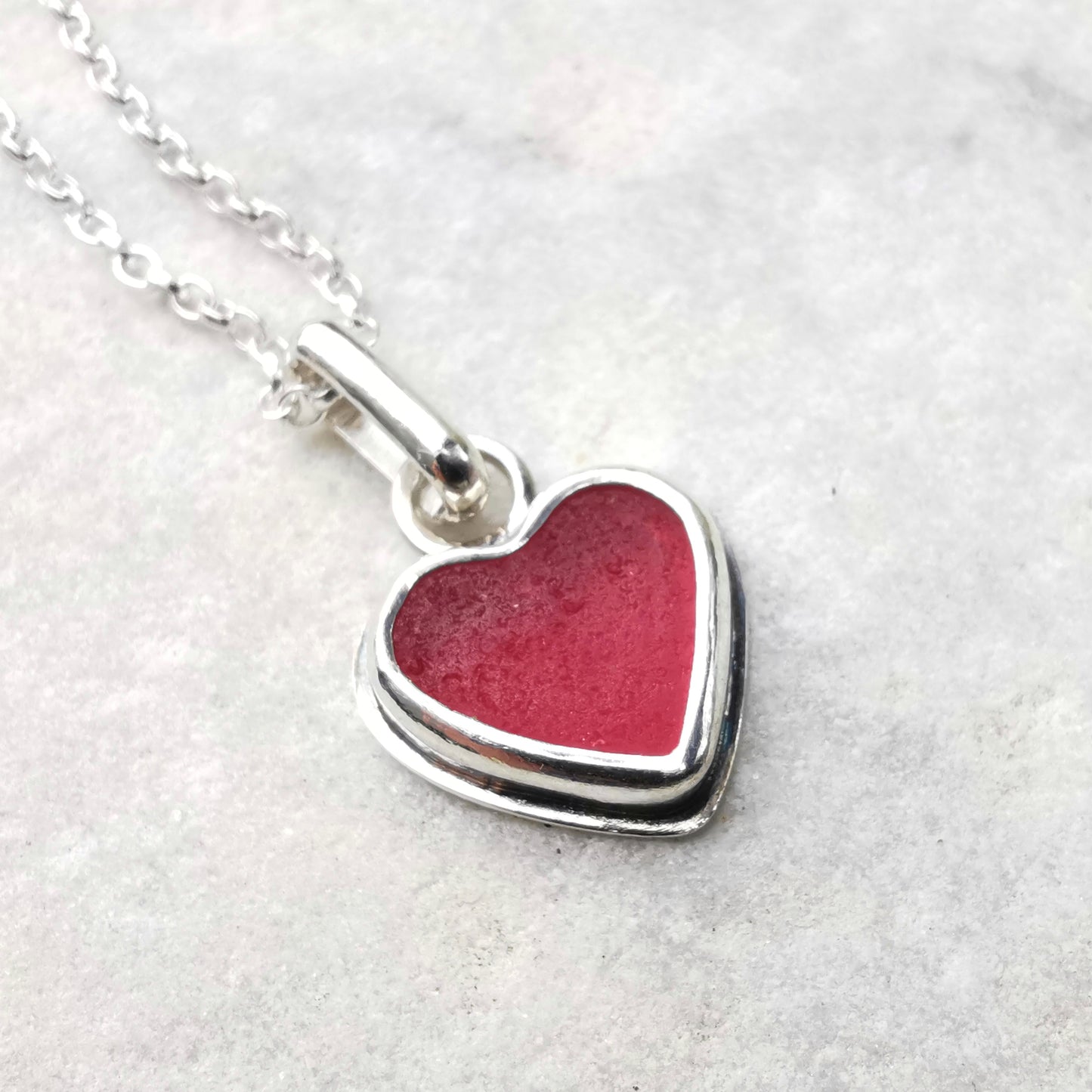 Scottish pink sea glass heart & sterling silver pendant.