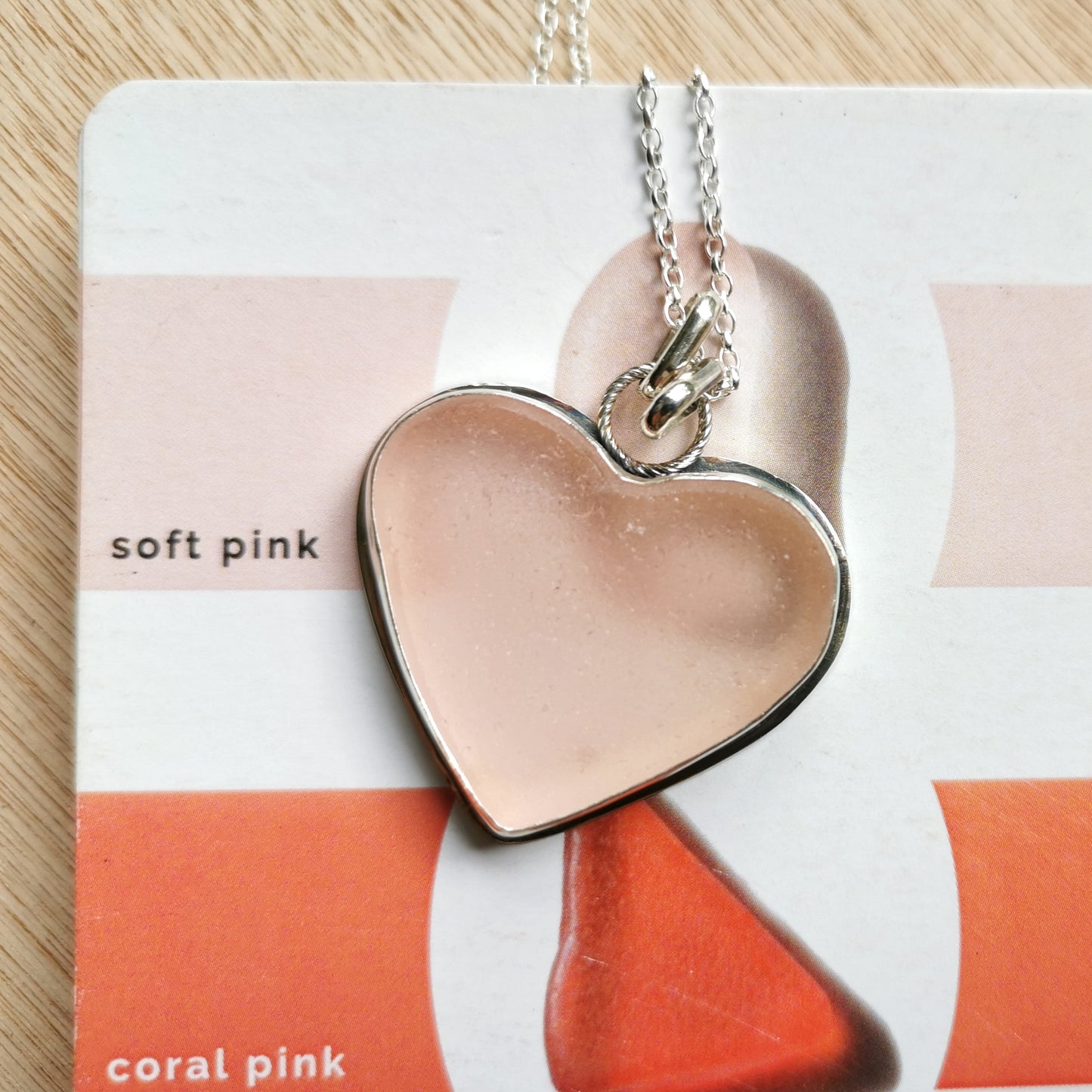 Scottish large soft pink sea glass heart & sterling silver pendant.