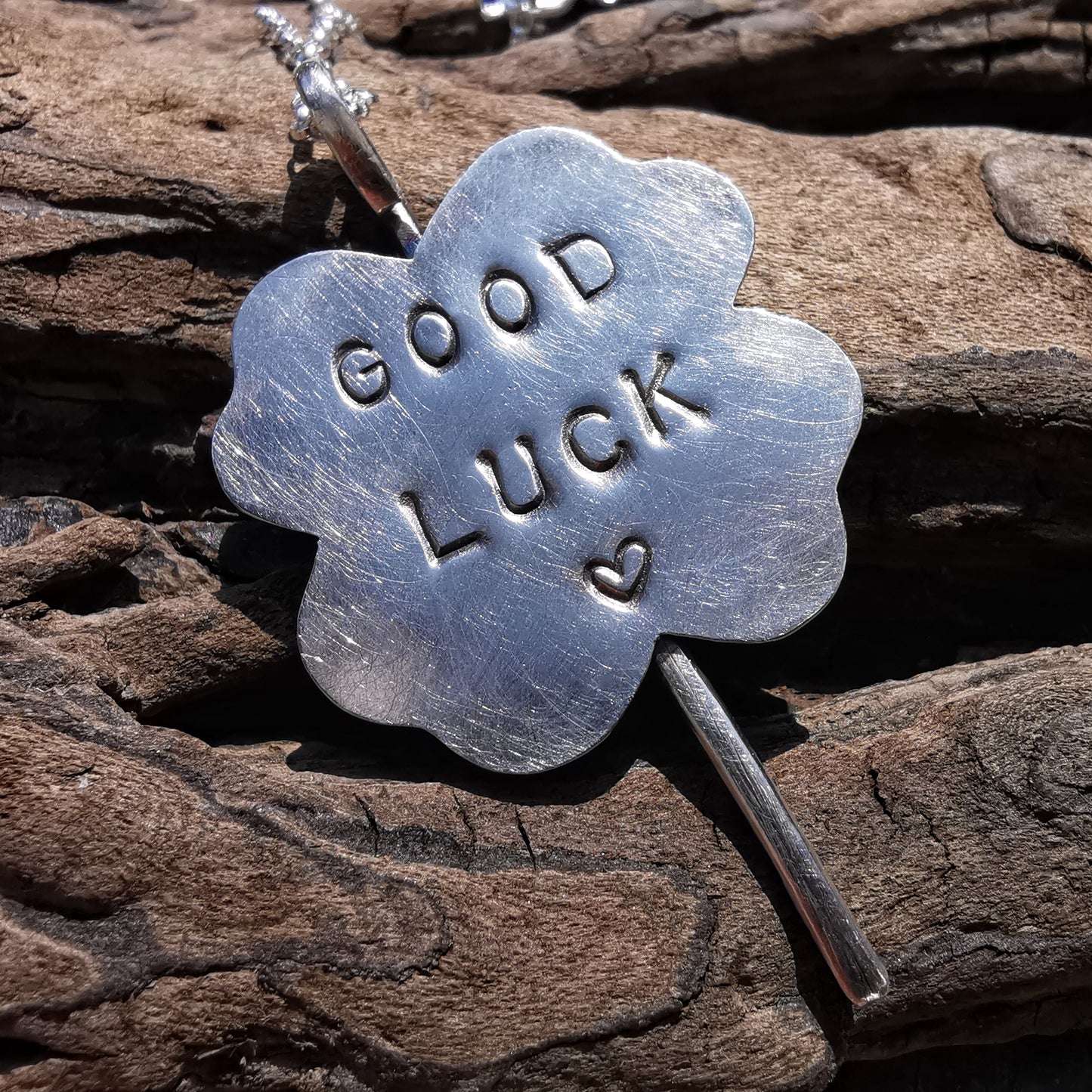 Four leaf clover 'good luck' sea glass hearts & sterling silver pendant.