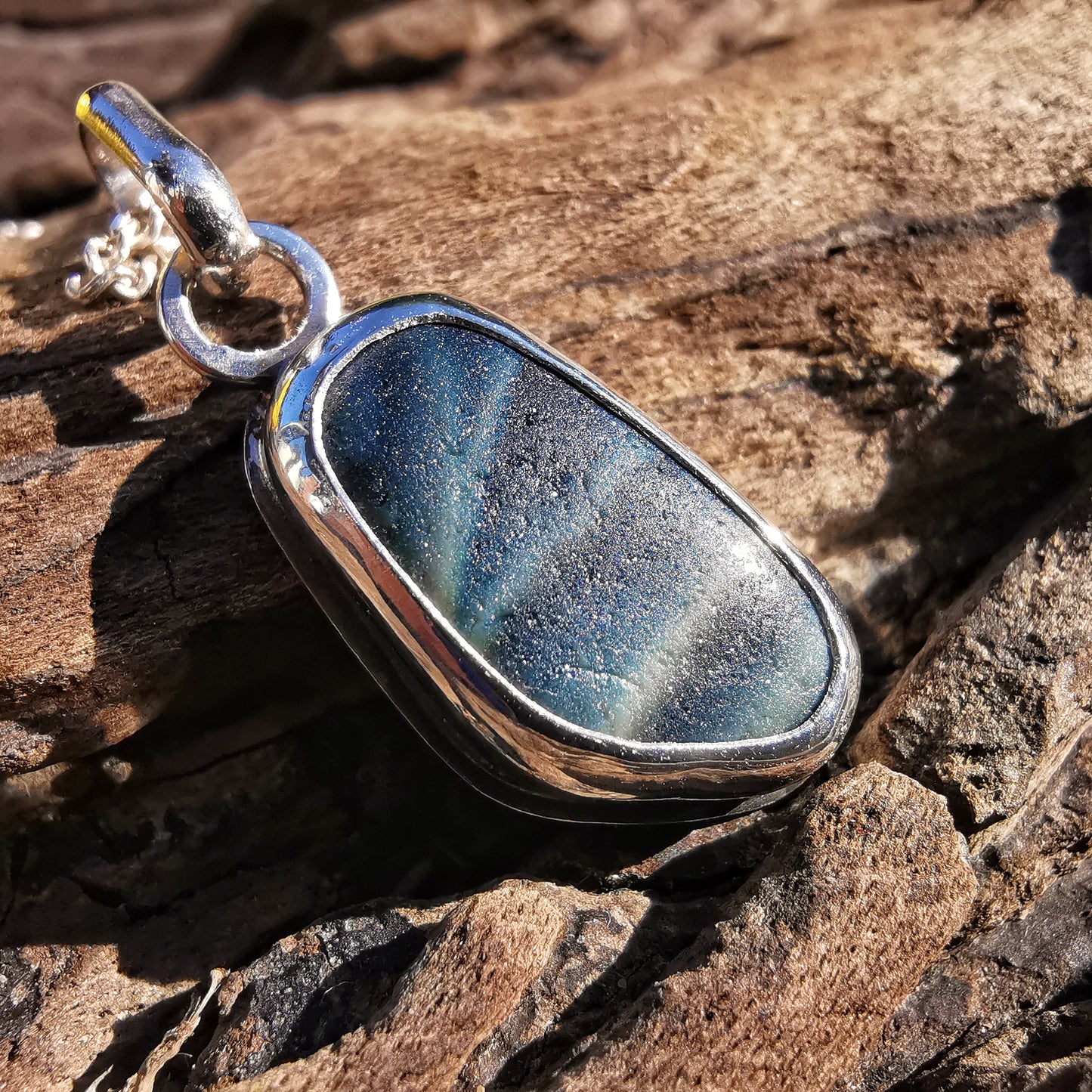 Seaham multi slag sea glass & sterling silver pendant.