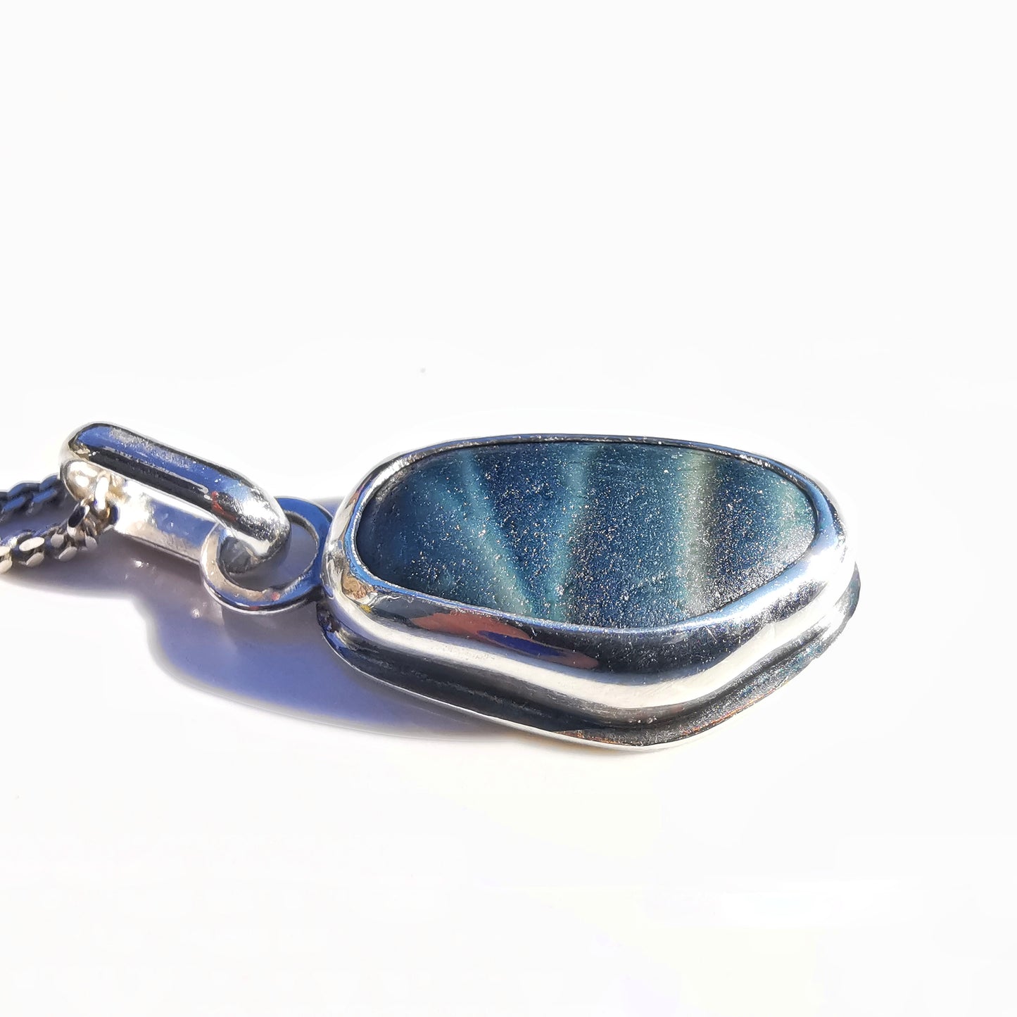 Seaham multi slag sea glass & sterling silver pendant.