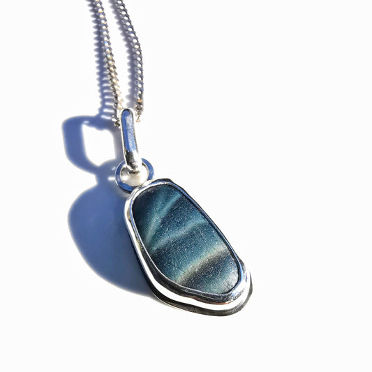 Seaham multi slag sea glass & sterling silver pendant.