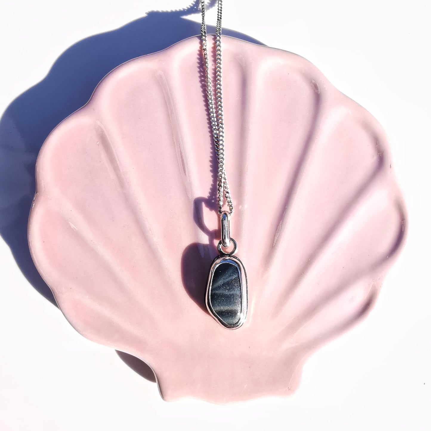 Seaham multi slag sea glass & sterling silver pendant.