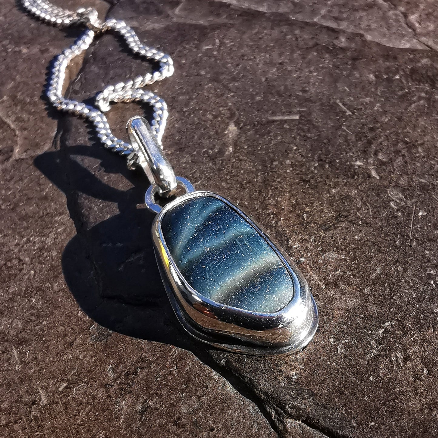 Seaham multi slag sea glass & sterling silver pendant.