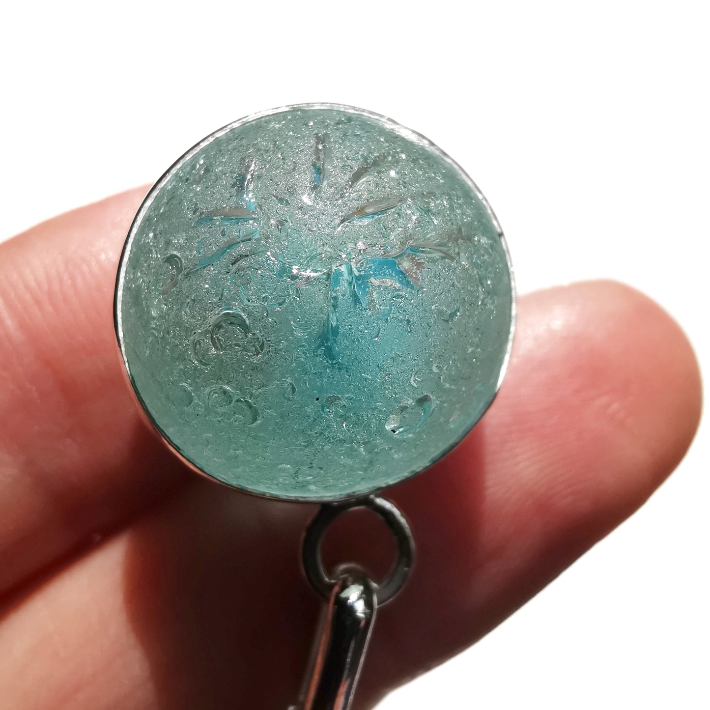 Scottish light aqua blue sea glass marble & sterling silver pendant.